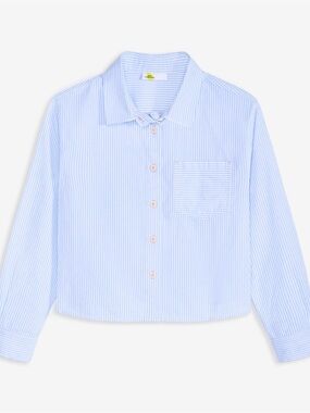 Girls Light Blue and White Striped Collared Shirt